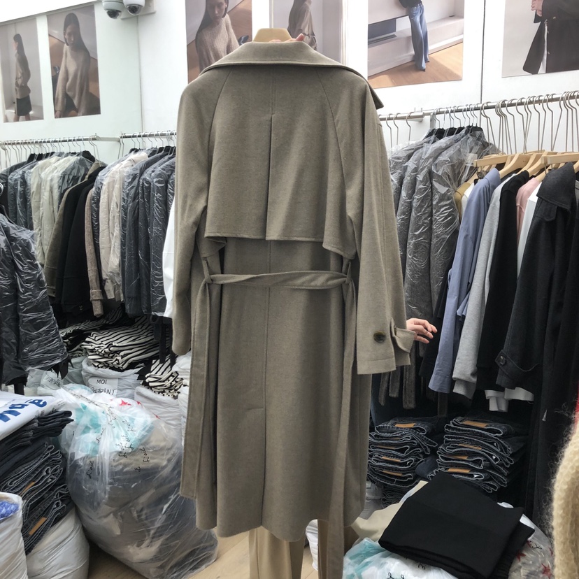 MOI-A東大門㊣實拍女士新品職業中長款大衣不含內搭含腰帶羊毛超長MOI-A中長款大衣
