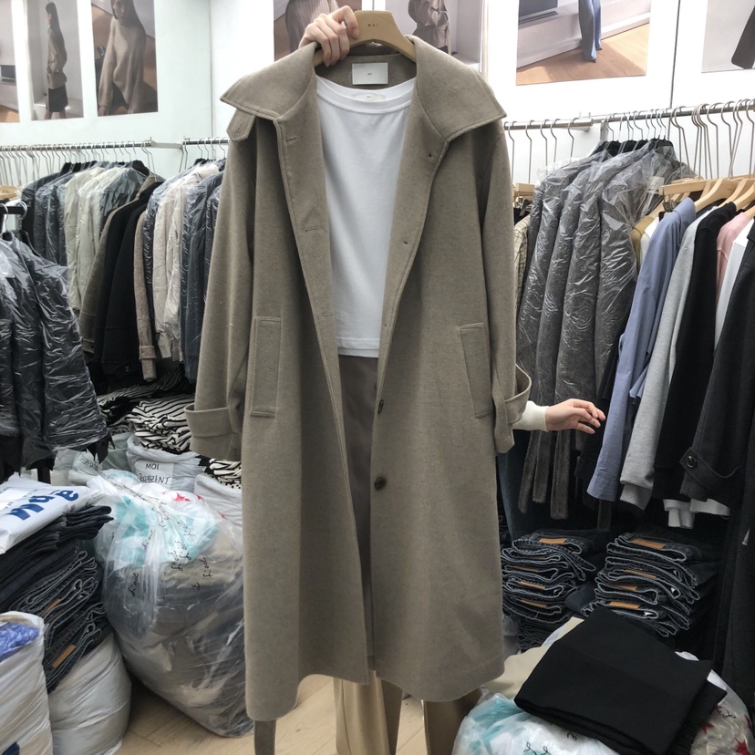MOI-A東大門㊣實拍女士新品職業中長款大衣不含內搭含腰帶羊毛超長MOI-A中長款大衣圖色2