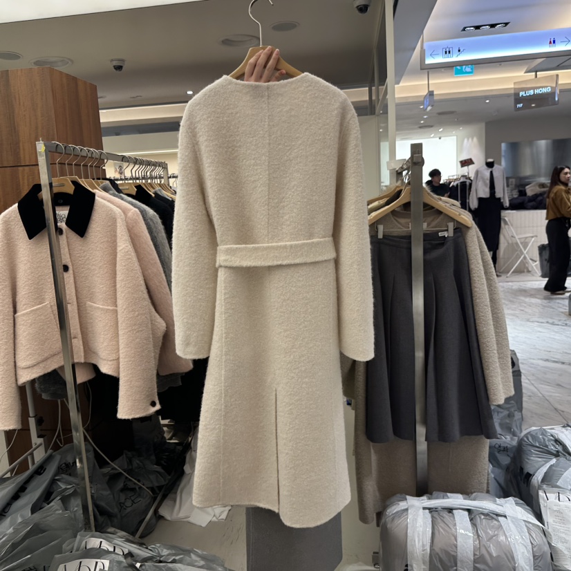 MER東大門㊣實拍女士新品熱賣真品職業時尚中長款大衣含腰帶MER/ANGELO BIANCO中長款大衣