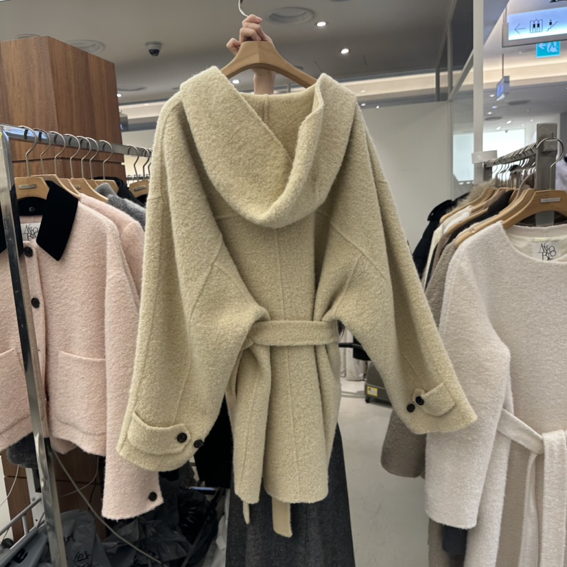 MER東大門㊣代購女士新品真品25秋冬職業熱賣中長款大衣含腰帶MER/ANGELO BIANCO中長款大衣