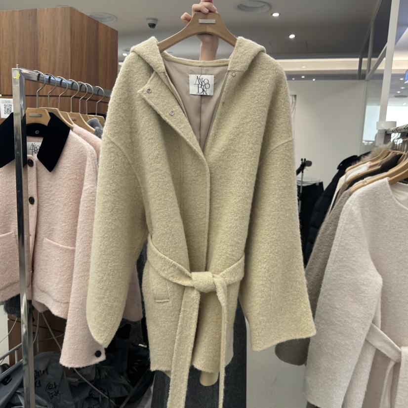 MER東大門㊣代購女士新品真品25秋冬職業熱賣中長款大衣含腰帶MER/ANGELO BIANCO中長款大衣圖色2