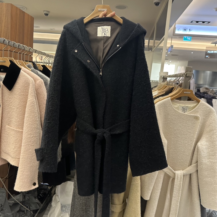 MER東大門㊣代購女士新品真品25秋冬職業熱賣中長款大衣含腰帶MER/ANGELO BIANCO中長款大衣圖色3