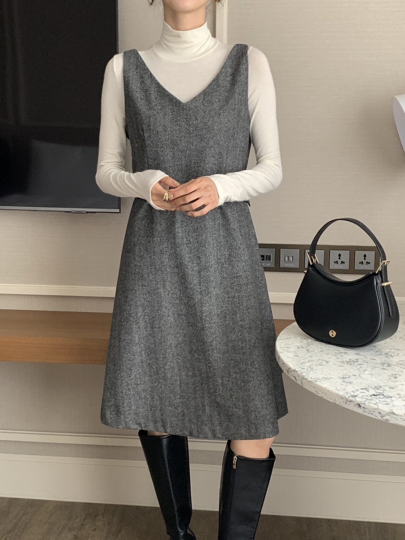FRILL-T東大門㊣實拍女裝新品熱賣真品連衣裙不含內搭人字紋FRILL-T連衣裙