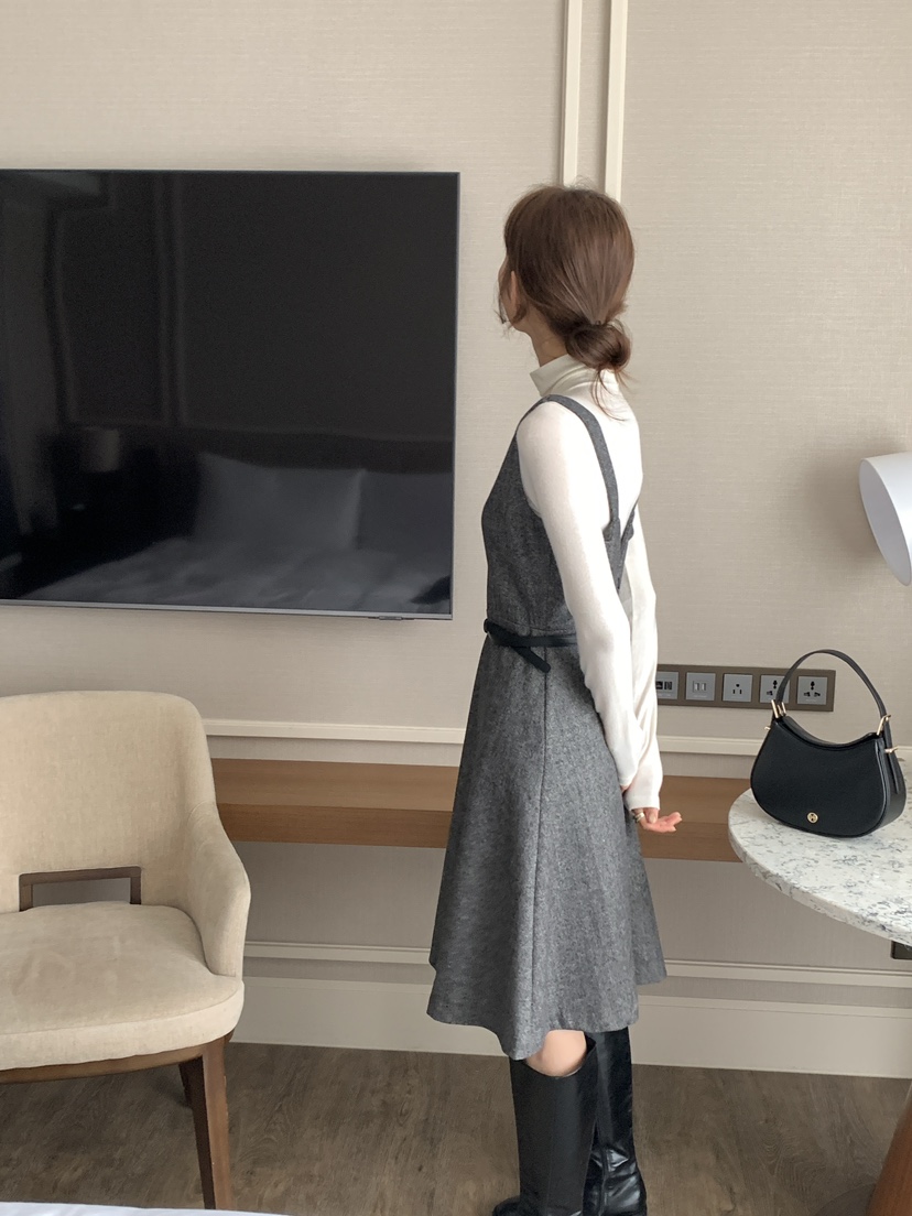 FRILL-T東大門㊣實拍女裝新品熱賣真品連衣裙不含內搭人字紋FRILL-T連衣裙
