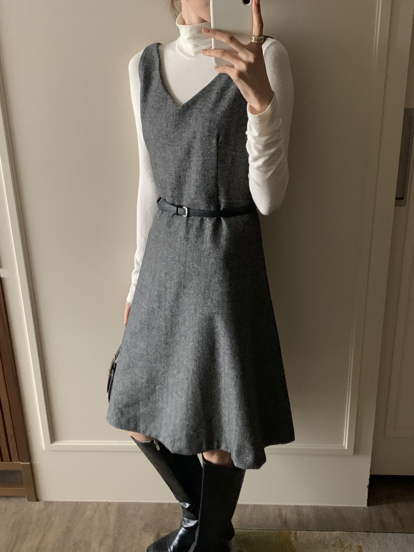 FRILL-T東大門㊣實拍女裝新品熱賣真品連衣裙不含內搭人字紋FRILL-T連衣裙