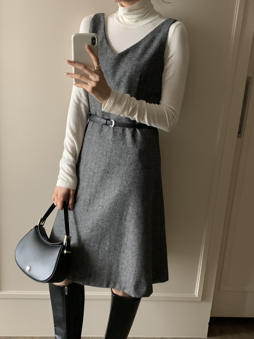 FRILL-T東大門㊣實拍女裝新品熱賣真品連衣裙不含內搭人字紋FRILL-T連衣裙