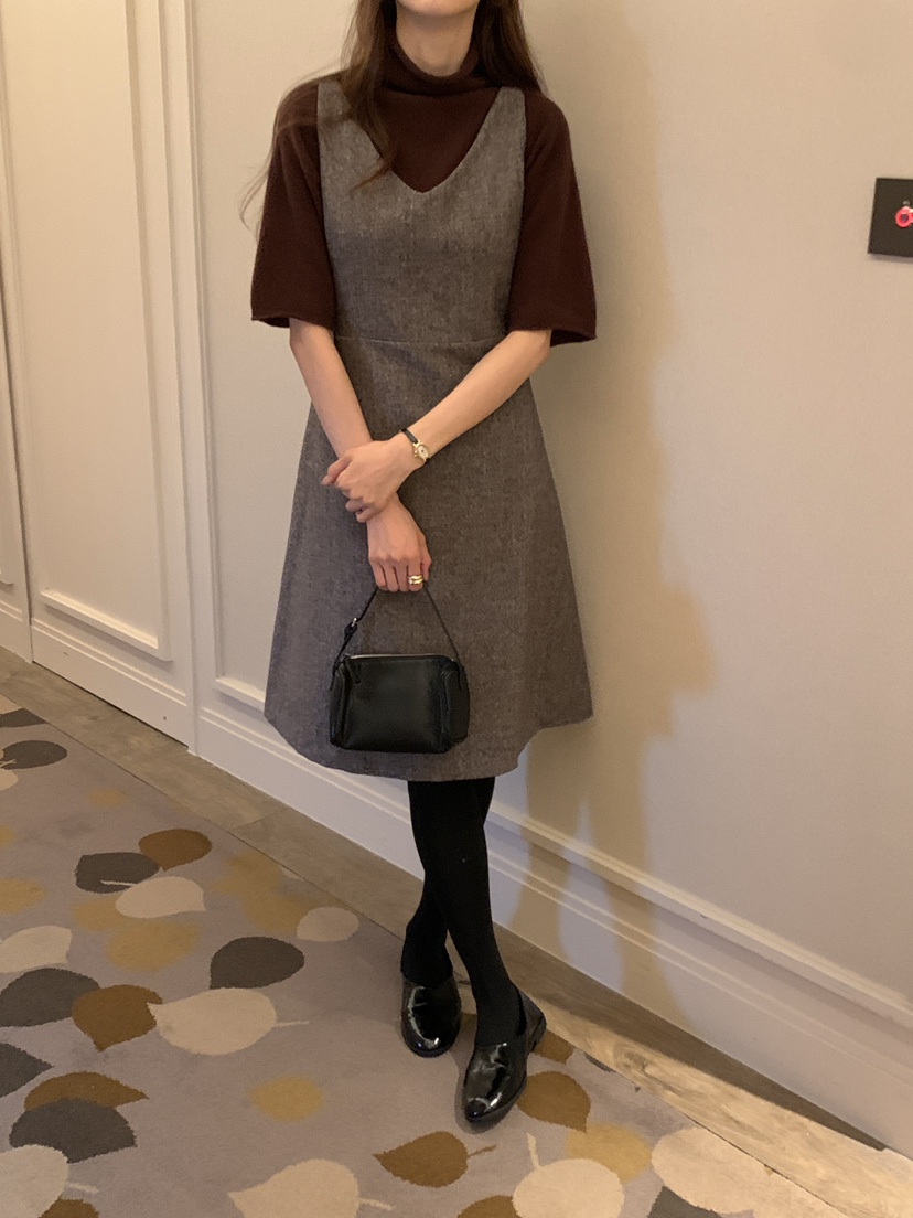 FRILL-T東大門㊣實拍女裝新品熱賣真品連衣裙不含內搭人字紋FRILL-T連衣裙