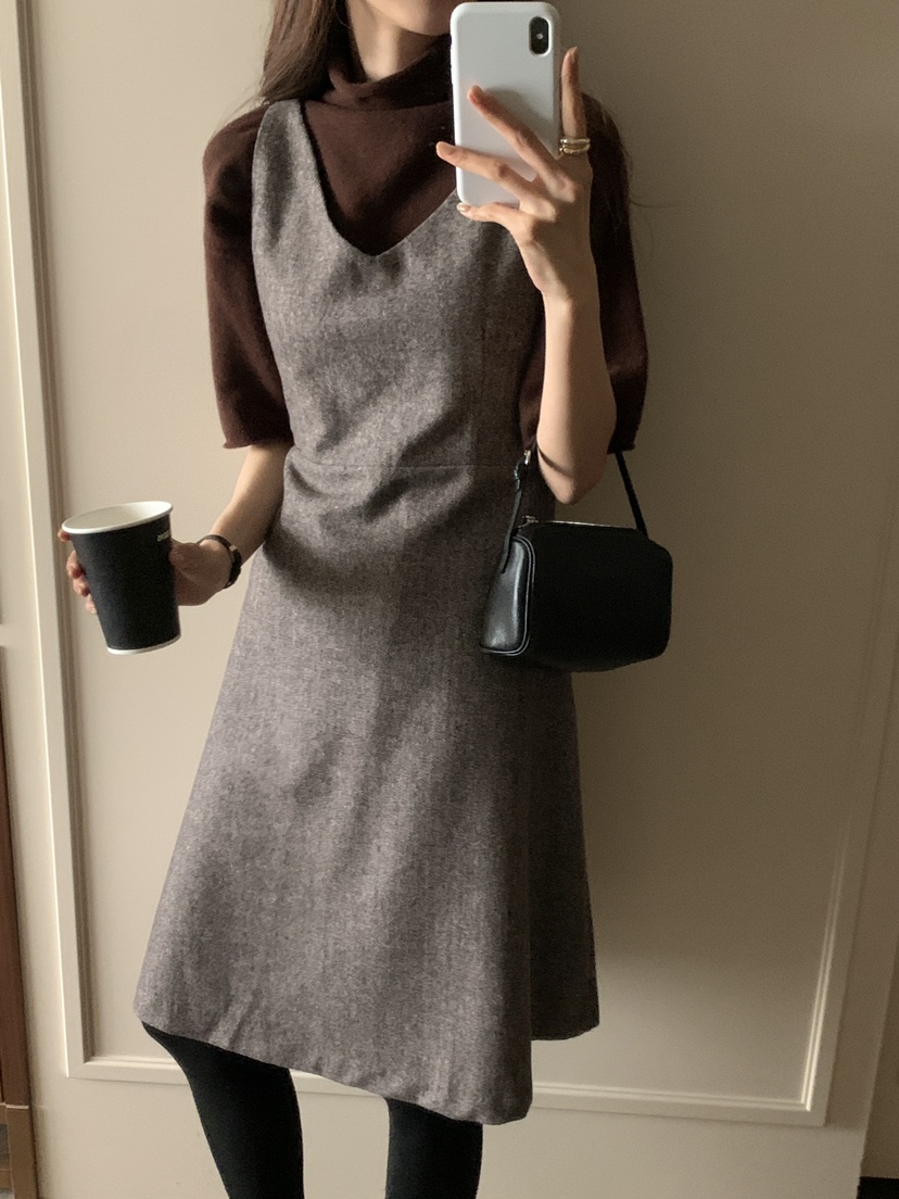 FRILL-T東大門㊣實拍女裝新品熱賣真品連衣裙不含內搭人字紋FRILL-T連衣裙