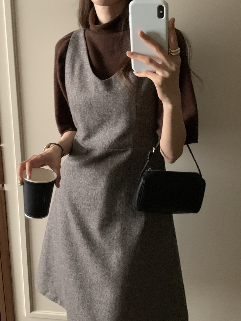 FRILL-T東大門㊣實拍女裝新品熱賣真品連衣裙不含內搭人字紋FRILL-T連衣裙