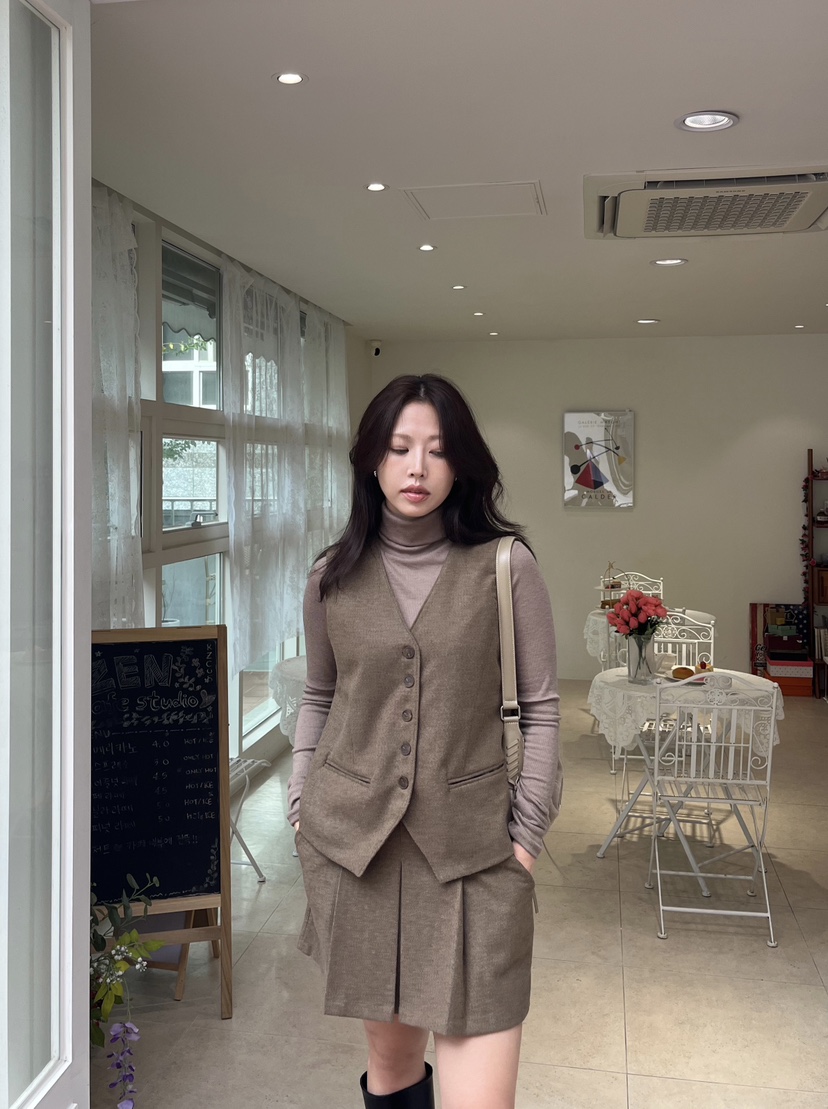 LEMATIN韓國直郵㊣女裝新品職業熱賣25秋冬休閑馬甲羊毛人字紋LEMATIN馬甲