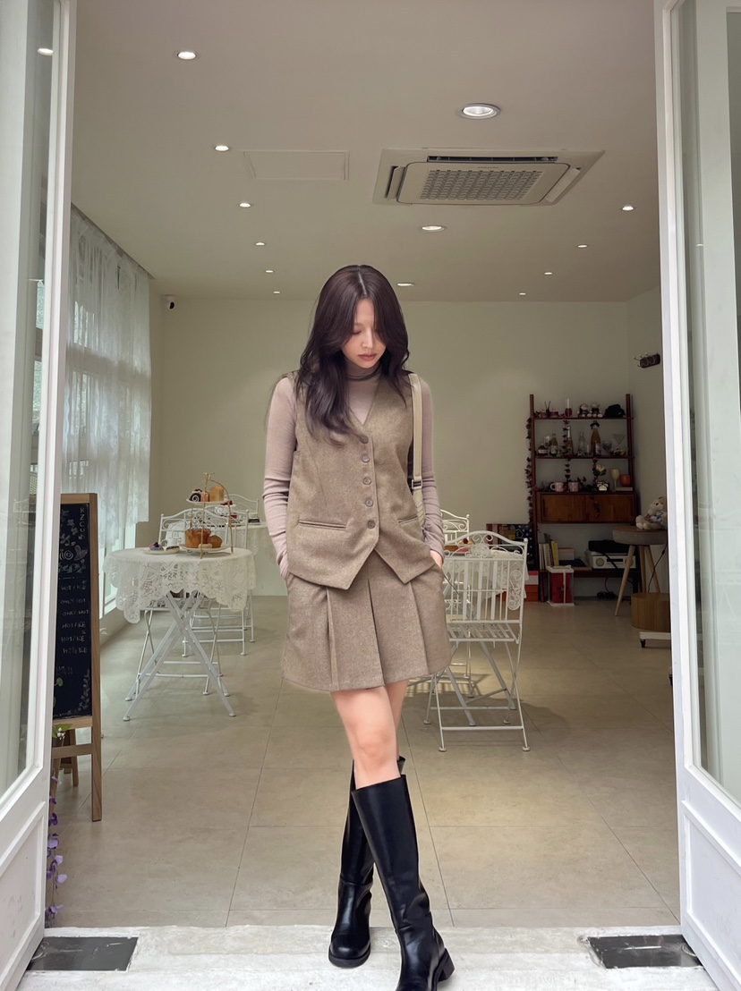 LEMATIN韓國直郵㊣女裝新品職業熱賣25秋冬休閑馬甲羊毛人字紋LEMATIN馬甲