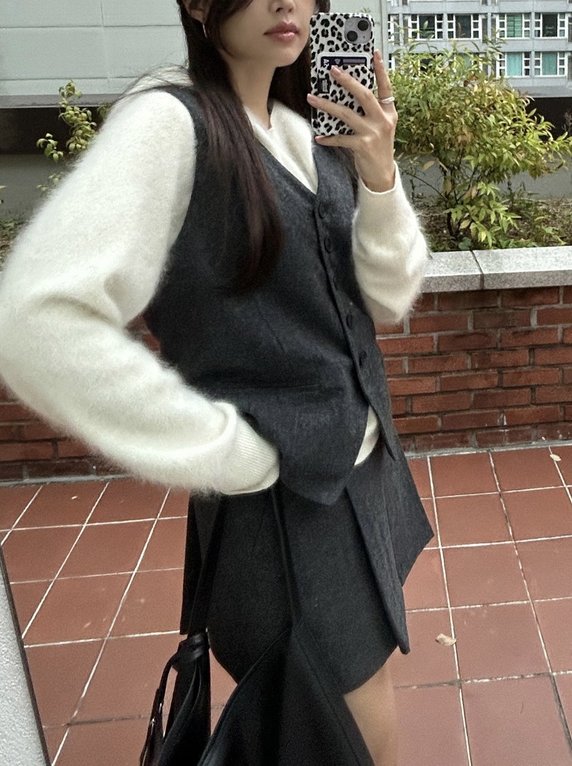LEMATIN韓國直郵㊣女裝新品職業熱賣25秋冬休閑馬甲羊毛人字紋LEMATIN馬甲