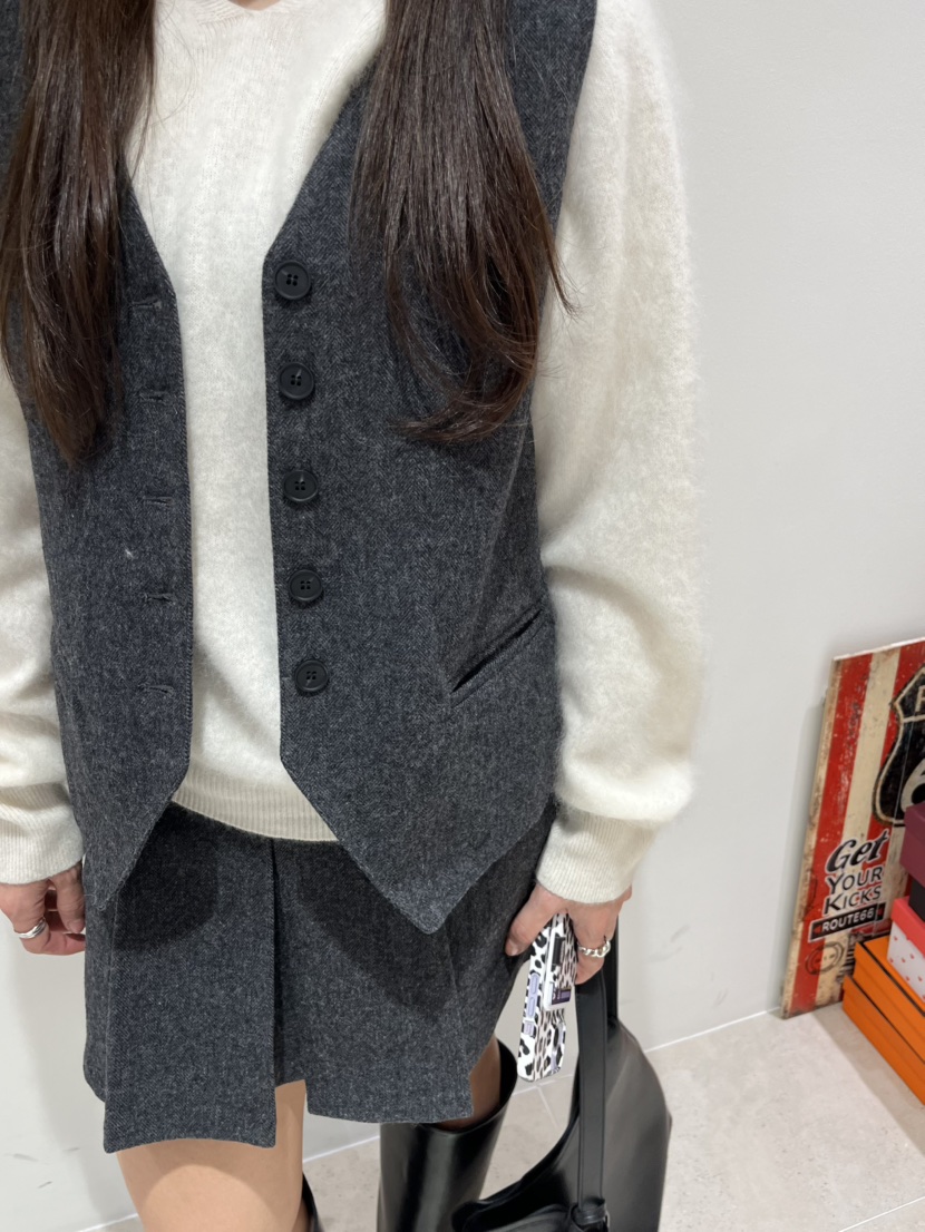 LEMATIN韓國直郵㊣女裝新品職業熱賣25秋冬休閑馬甲羊毛人字紋LEMATIN馬甲