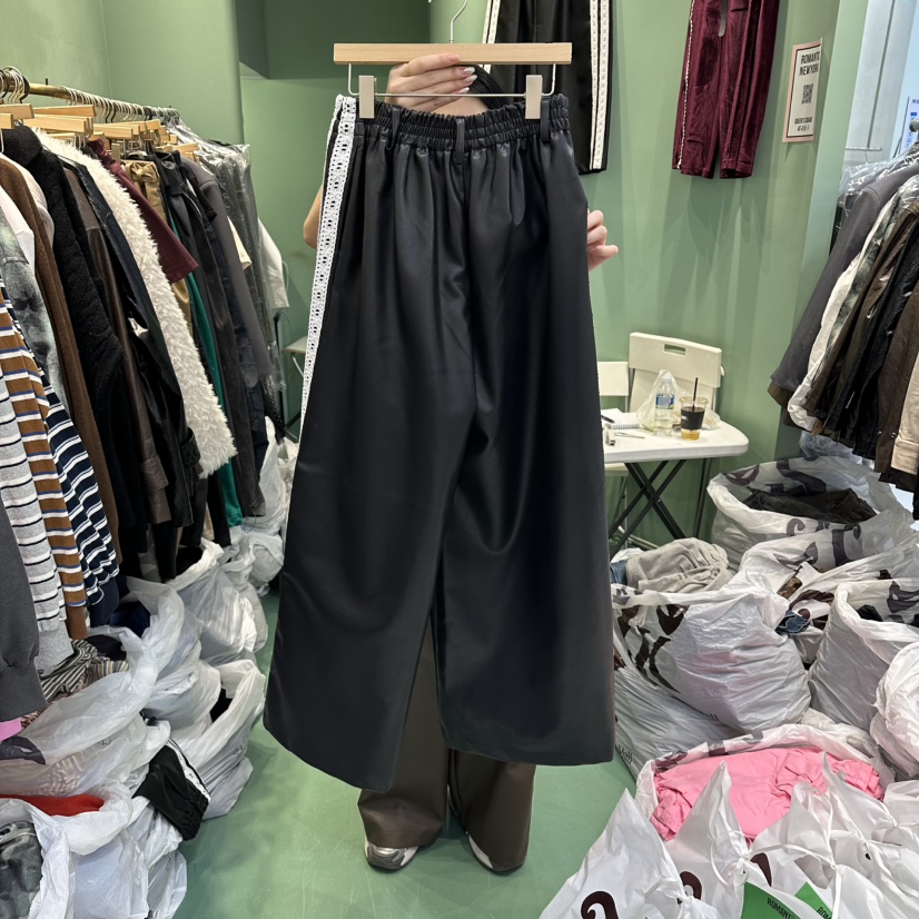 ROMANTIC NEWYORK東大門㊣實拍女裝新款職業休閑褲皮革蕾絲ROMANTIC NEWYORK休閑褲