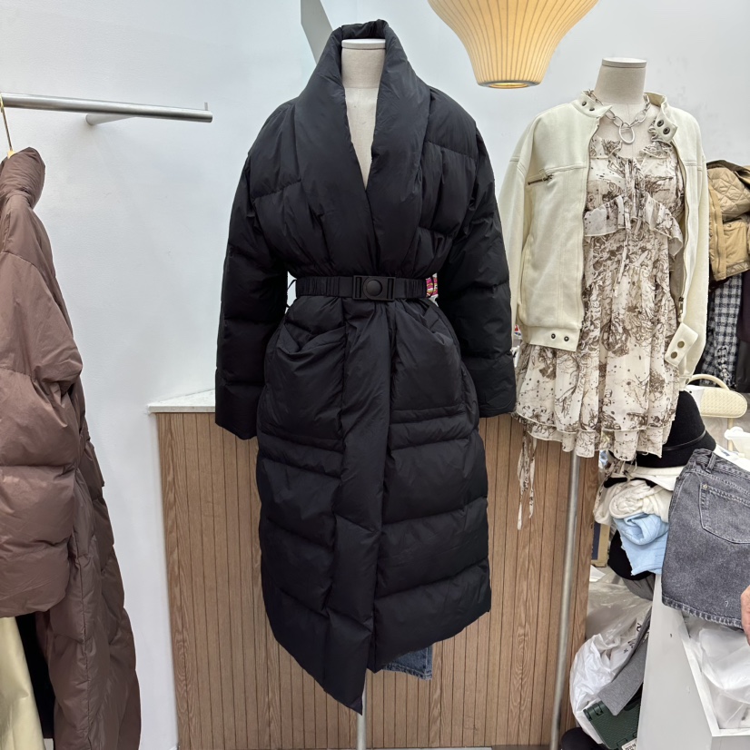 DELIGHT-Q東大門㊣代購女士新款時尚長款羽絨服含腰帶披肩鴨絨DELIGHT-Q長款羽絨服圖色2