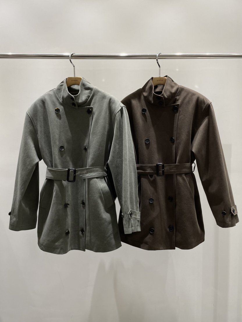 STAGE東大門㊣直郵女士新款熱賣職業真品中長款大衣含腰帶雙層STAGE中長款大衣