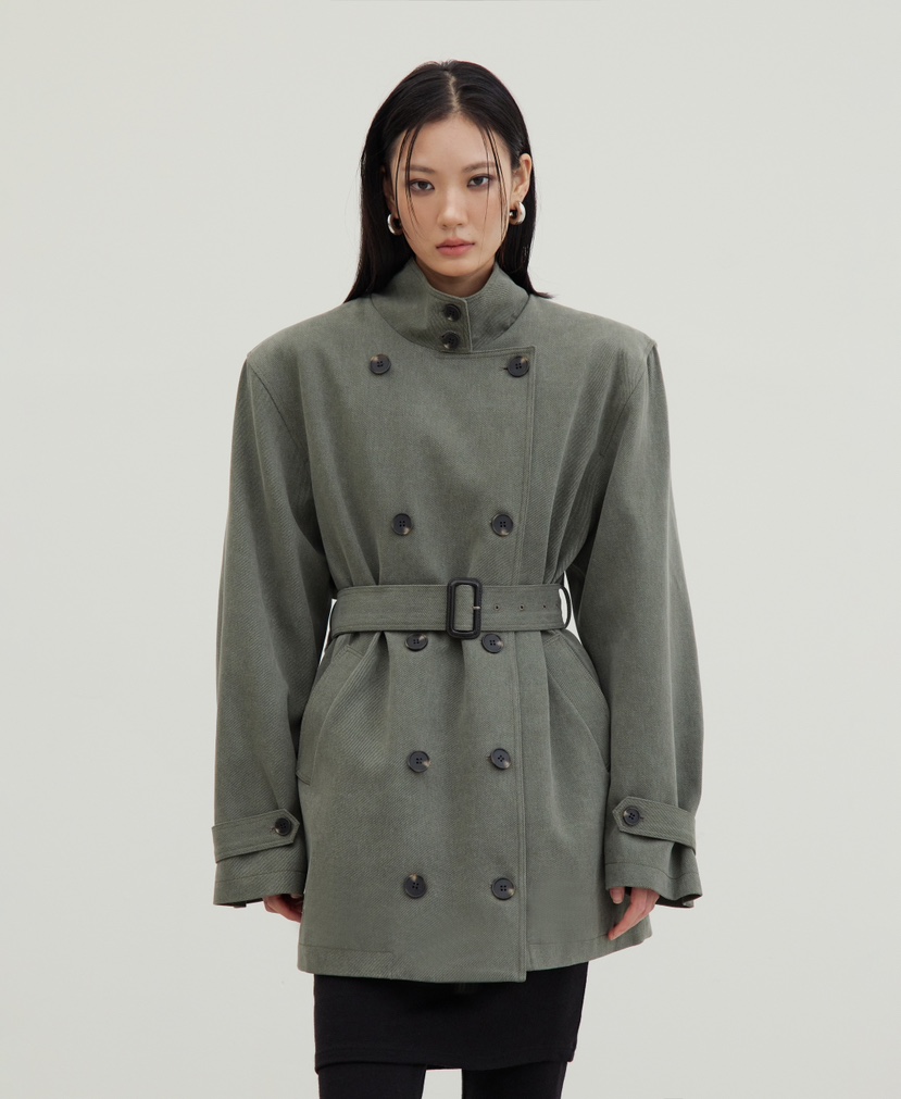 STAGE東大門㊣直郵女士新款熱賣職業真品中長款大衣含腰帶雙層STAGE中長款大衣