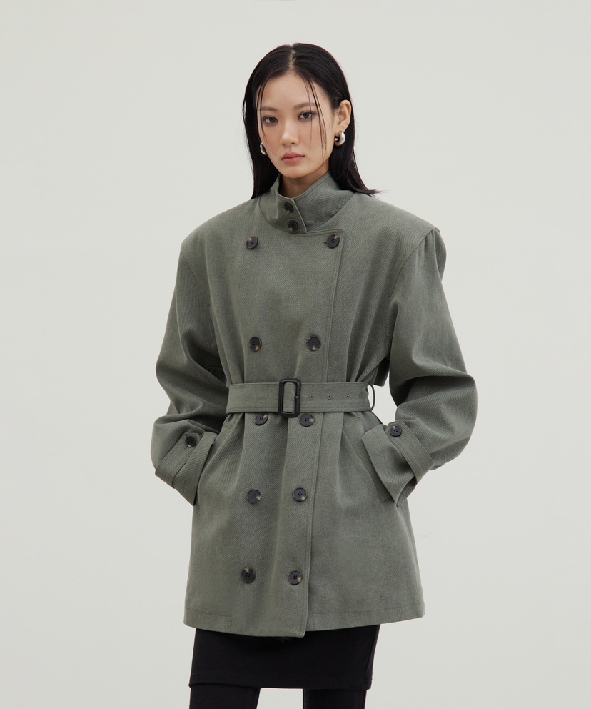 STAGE東大門㊣直郵女士新款熱賣職業真品中長款大衣含腰帶雙層STAGE中長款大衣