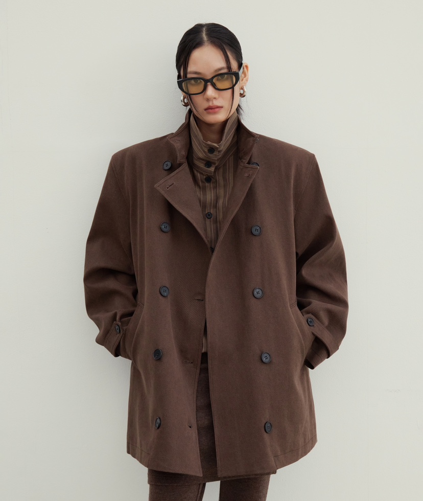 STAGE東大門㊣直郵女士新款熱賣職業真品中長款大衣含腰帶雙層STAGE中長款大衣