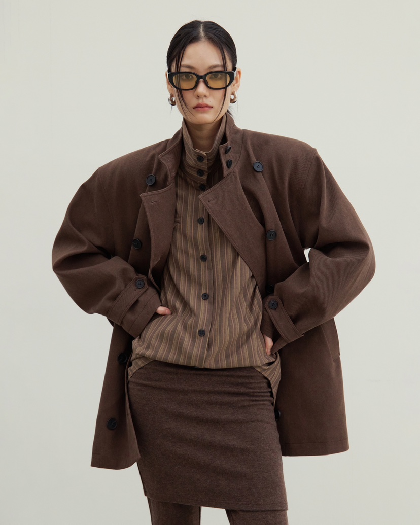 STAGE東大門㊣直郵女士新款熱賣職業真品中長款大衣含腰帶雙層STAGE中長款大衣