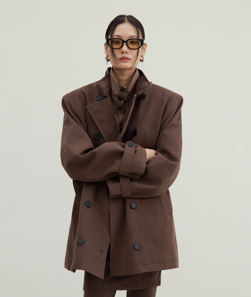 STAGE東大門㊣直郵女士新款熱賣職業真品中長款大衣含腰帶雙層STAGE中長款大衣