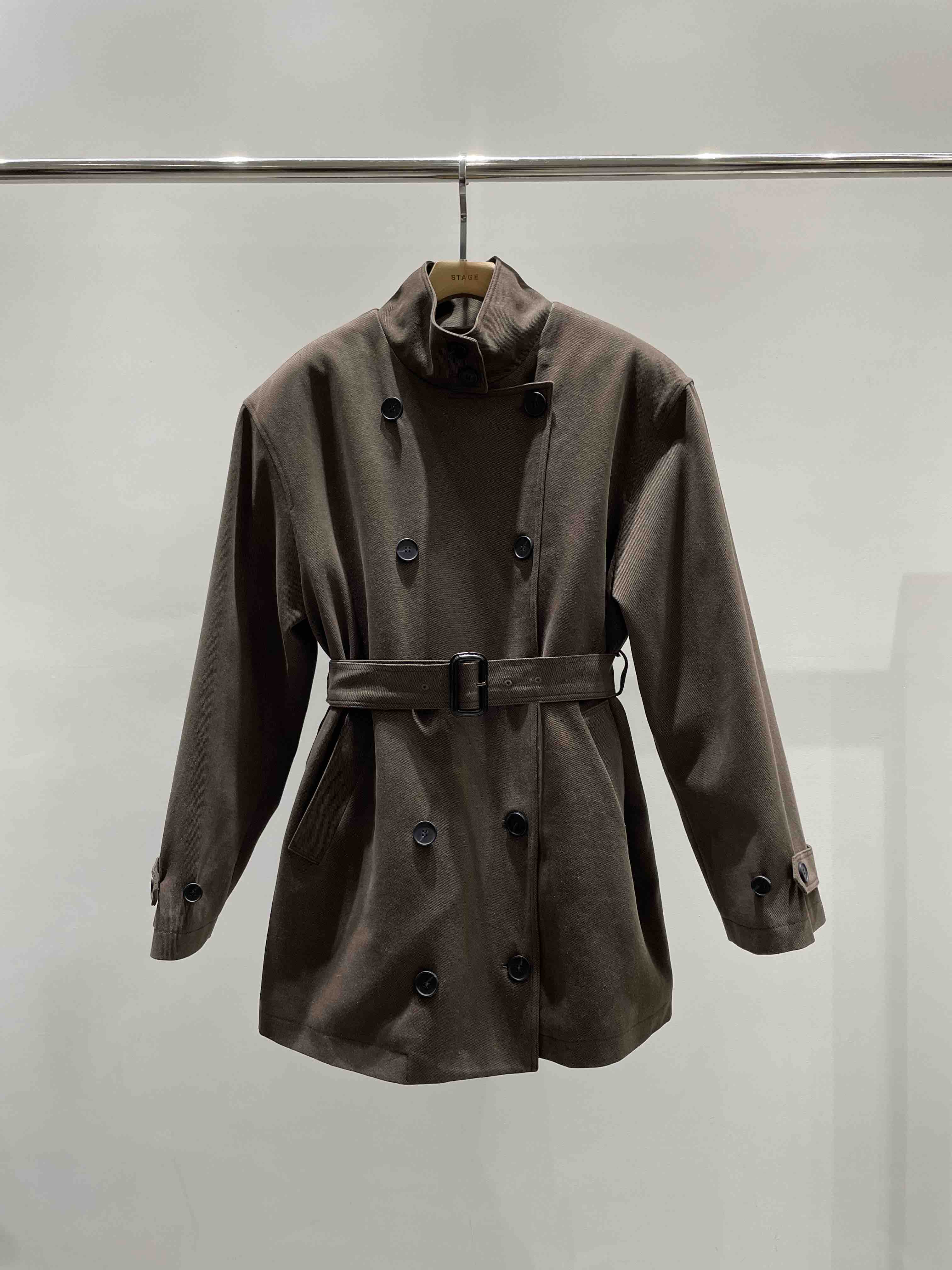 STAGE東大門㊣直郵女士新款熱賣職業真品中長款大衣含腰帶雙層STAGE中長款大衣圖色2