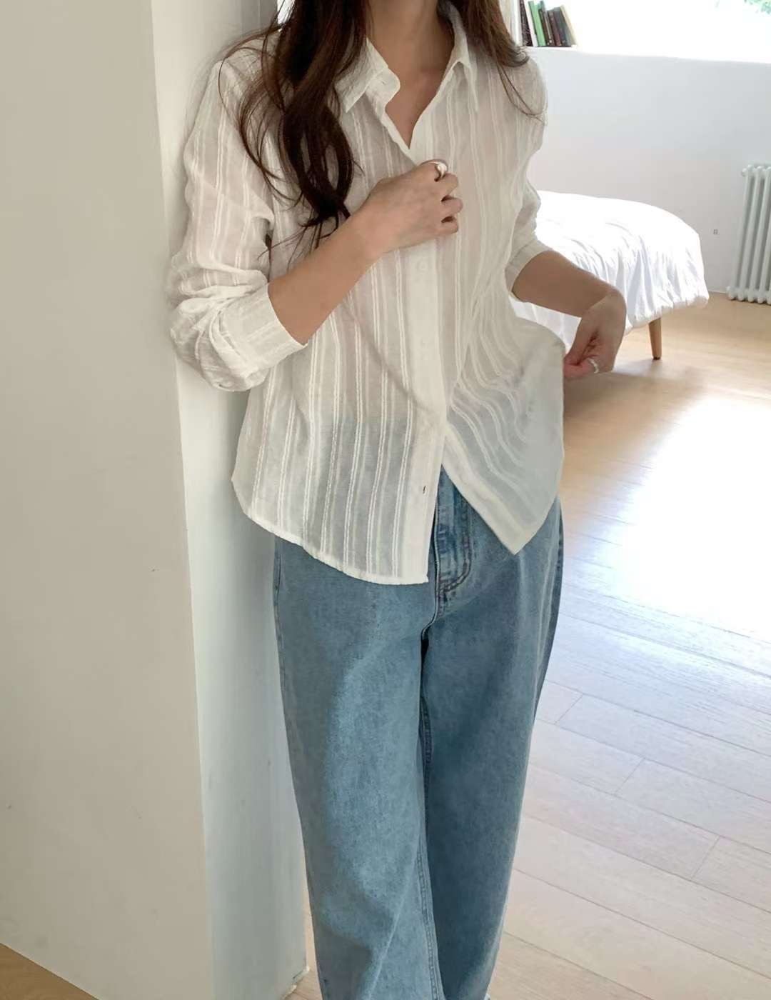 HACKER東大門㊣直郵女士新款人氣25秋冬時尚真品襯衫蕾絲衫鵝HACKER襯衫/蕾絲衫圖色1