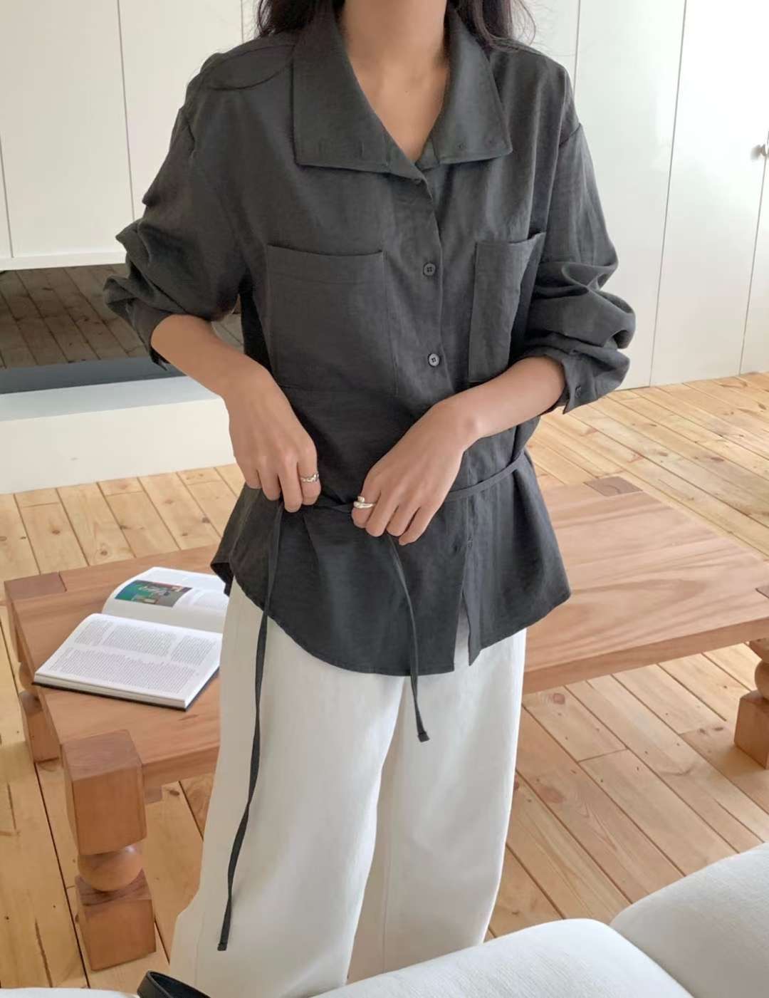 HACKER韓國直郵㊣女士新品熱賣時尚推薦25秋冬職業襯衫蕾絲衫HACKER襯衫/蕾絲衫圖色2