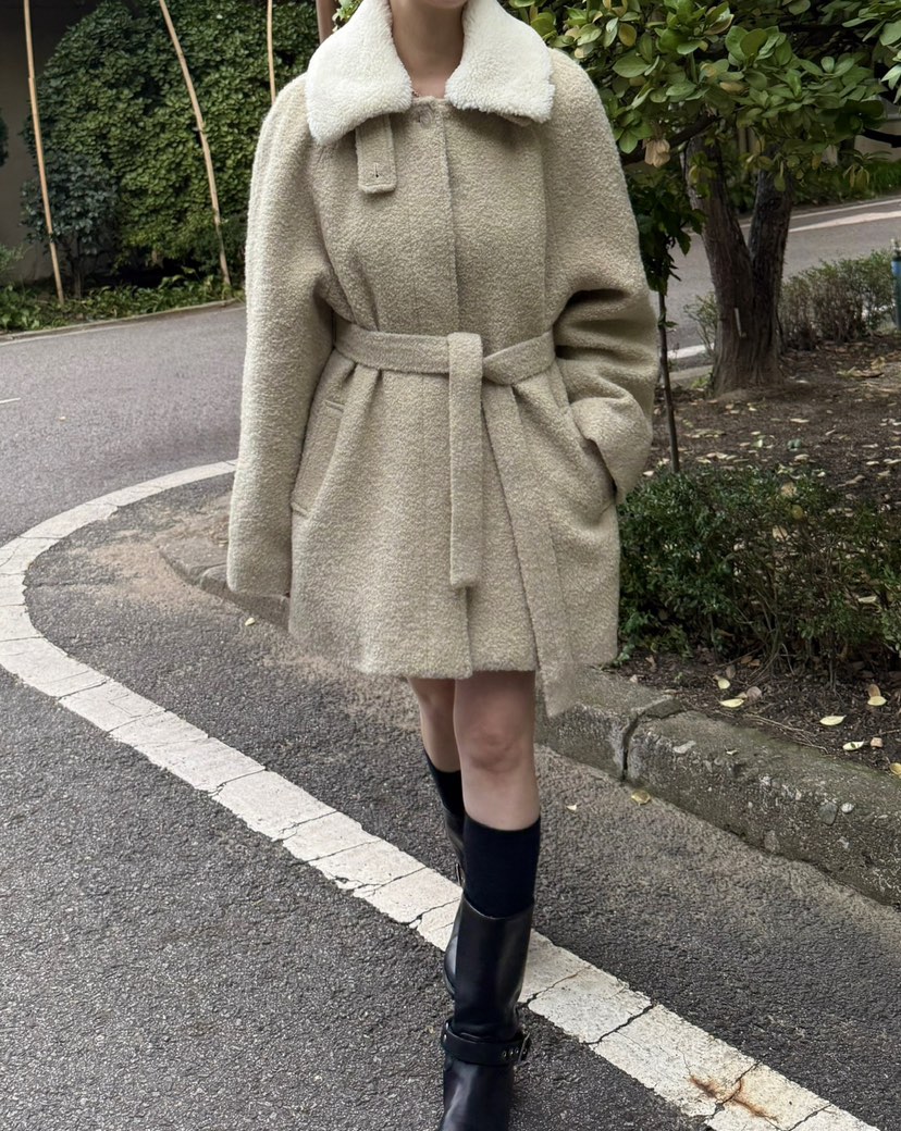 ADELINE東大門㊣直郵女裝新品推薦職業時尚25秋冬短款大衣含腰帶ADELINE短款大衣