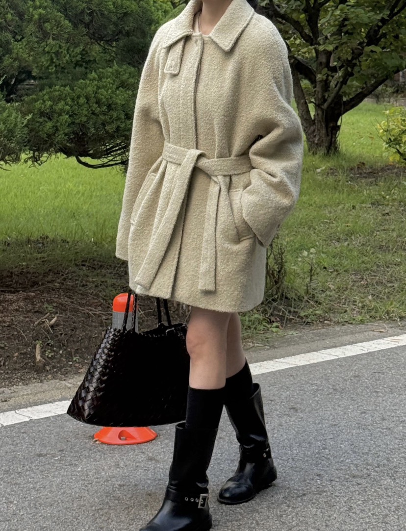 ADELINE東大門㊣直郵女裝新品推薦職業時尚25秋冬短款大衣含腰帶ADELINE短款大衣