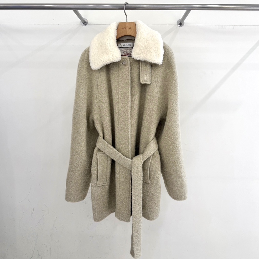 ADELINE東大門㊣直郵女裝新品推薦職業時尚25秋冬短款大衣含腰帶ADELINE短款大衣圖色1