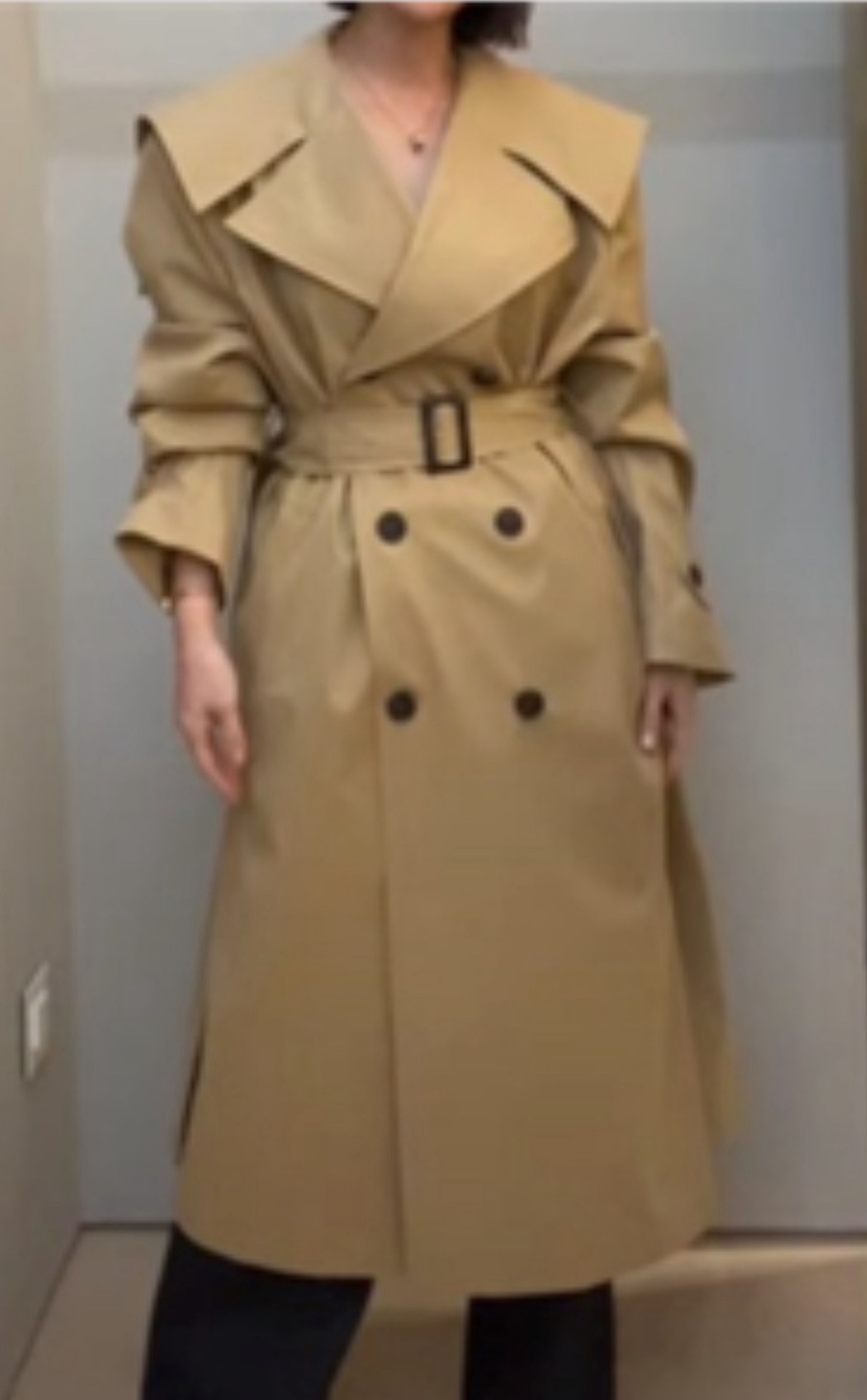 PLUS HONG-P韓國直郵㊣女裝新品職業25秋冬長款風衣含腰帶LORA FAMILY/PLUS HONG長款風衣