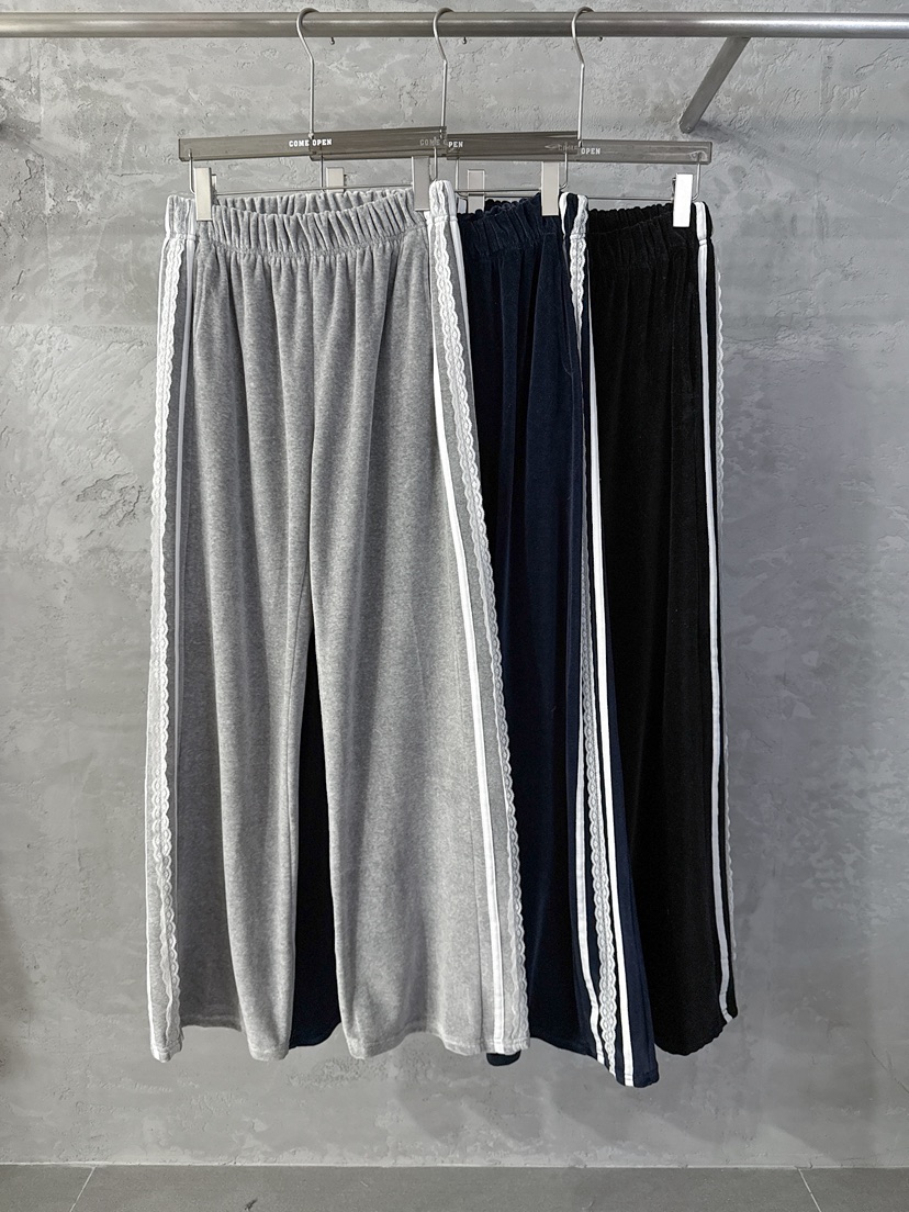 COME OPEN韓國代購㊣女士新品人氣25秋冬休閑褲天鵝絨蕾絲COMP-(COME OPEN)休閑褲