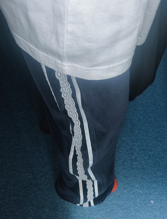 COME OPEN韓國代購㊣女士新品人氣25秋冬休閑褲天鵝絨蕾絲COMP-(COME OPEN)休閑褲