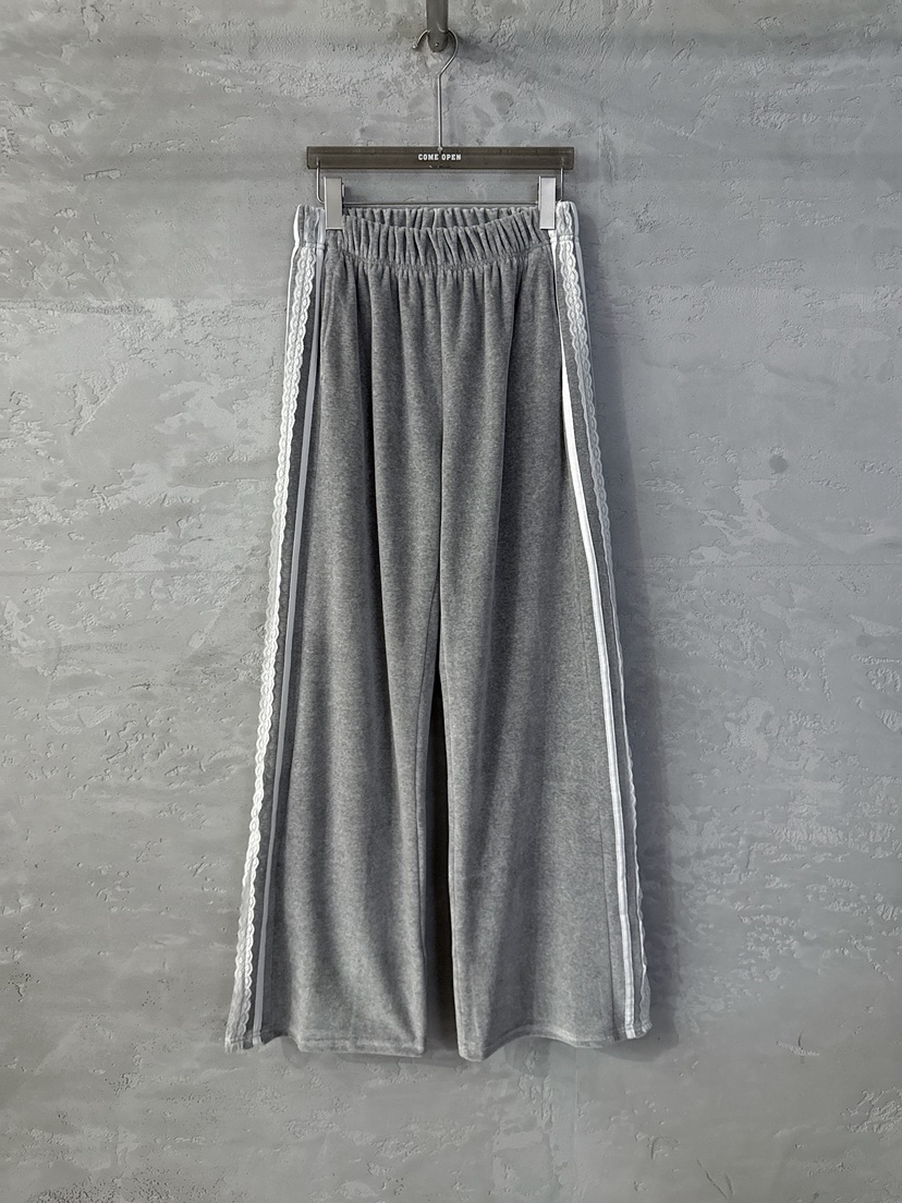 COME OPEN韓國代購㊣女士新品人氣25秋冬休閑褲天鵝絨蕾絲COMP-(COME OPEN)休閑褲圖色1