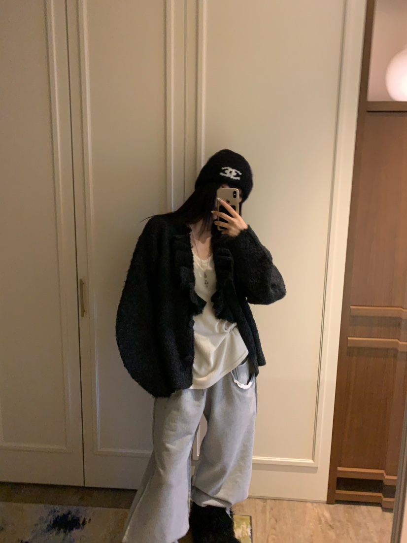 VIRKIN韓國代購㊣女士新款人氣真品推薦針織衫褶邊針織開衫VIRKIN針織衫