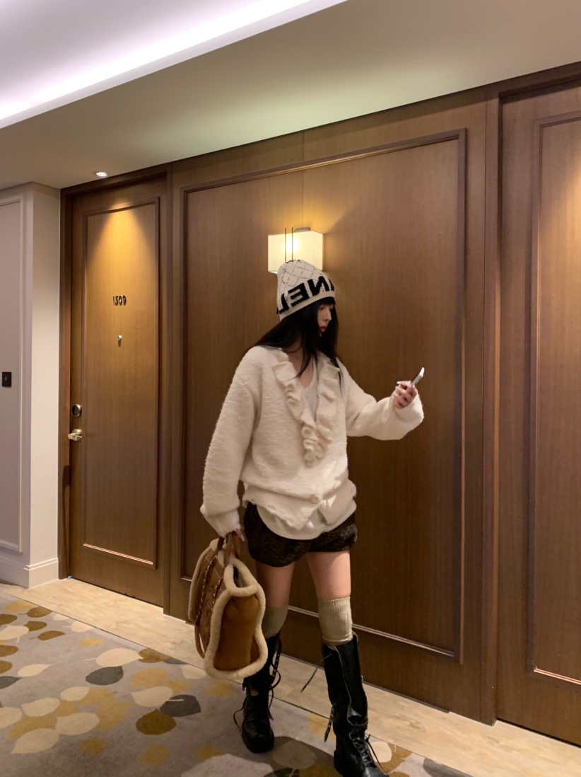 VIRKIN韓國代購㊣女士新款人氣真品推薦針織衫褶邊針織開衫VIRKIN針織衫