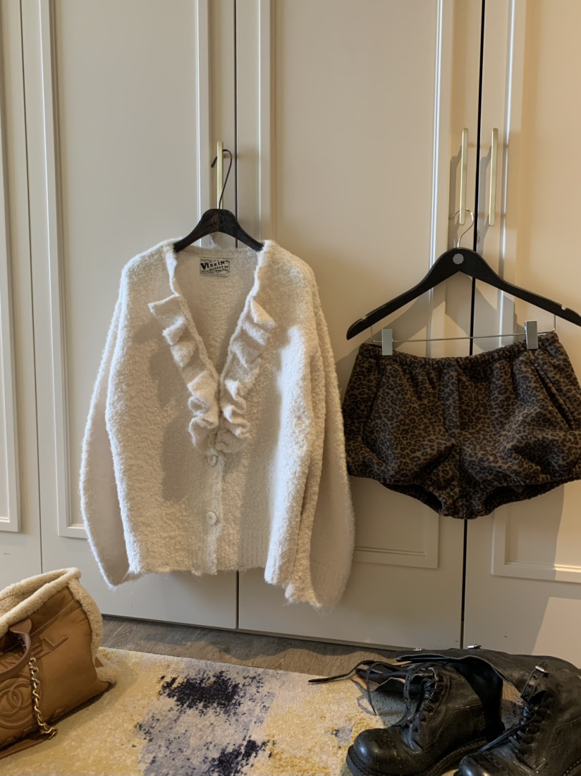 VIRKIN韓國代購㊣女士新款人氣真品推薦針織衫褶邊針織開衫VIRKIN針織衫