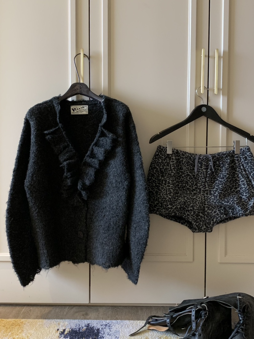 VIRKIN韓國代購㊣女士新款人氣真品推薦針織衫褶邊針織開衫VIRKIN針織衫