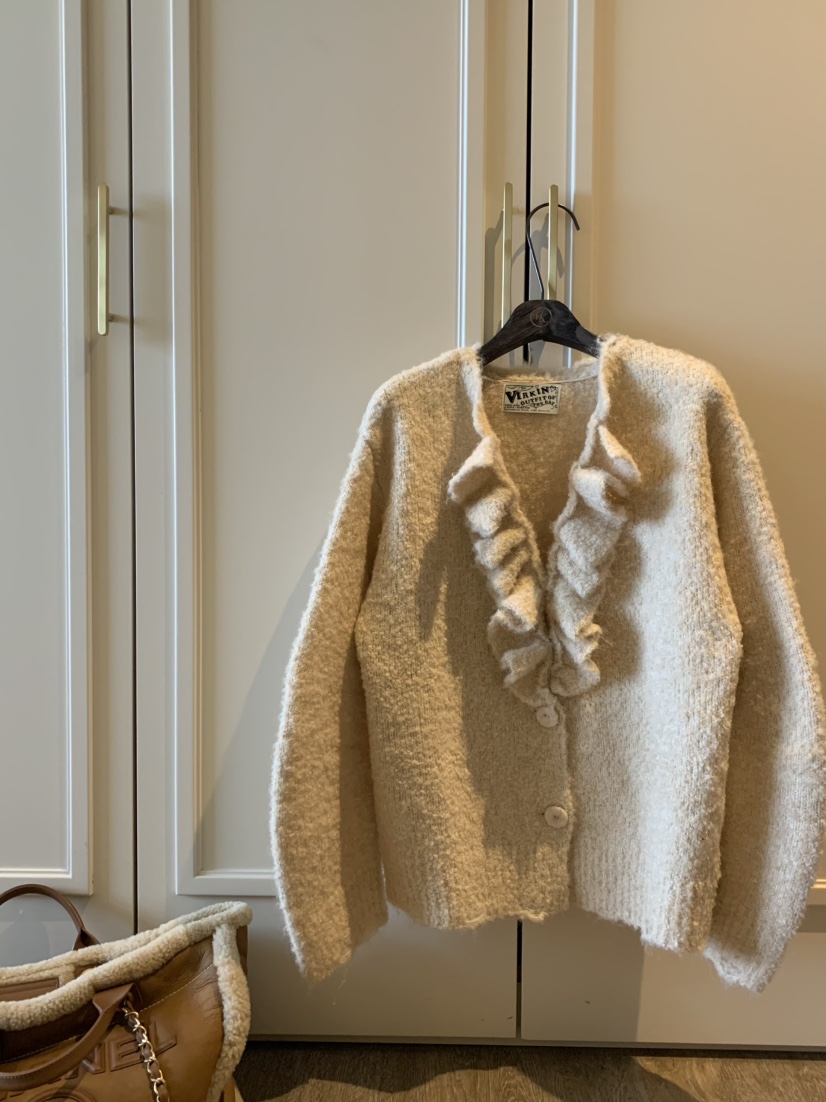 VIRKIN韓國代購㊣女士新款人氣真品推薦針織衫褶邊針織開衫VIRKIN針織衫圖色2