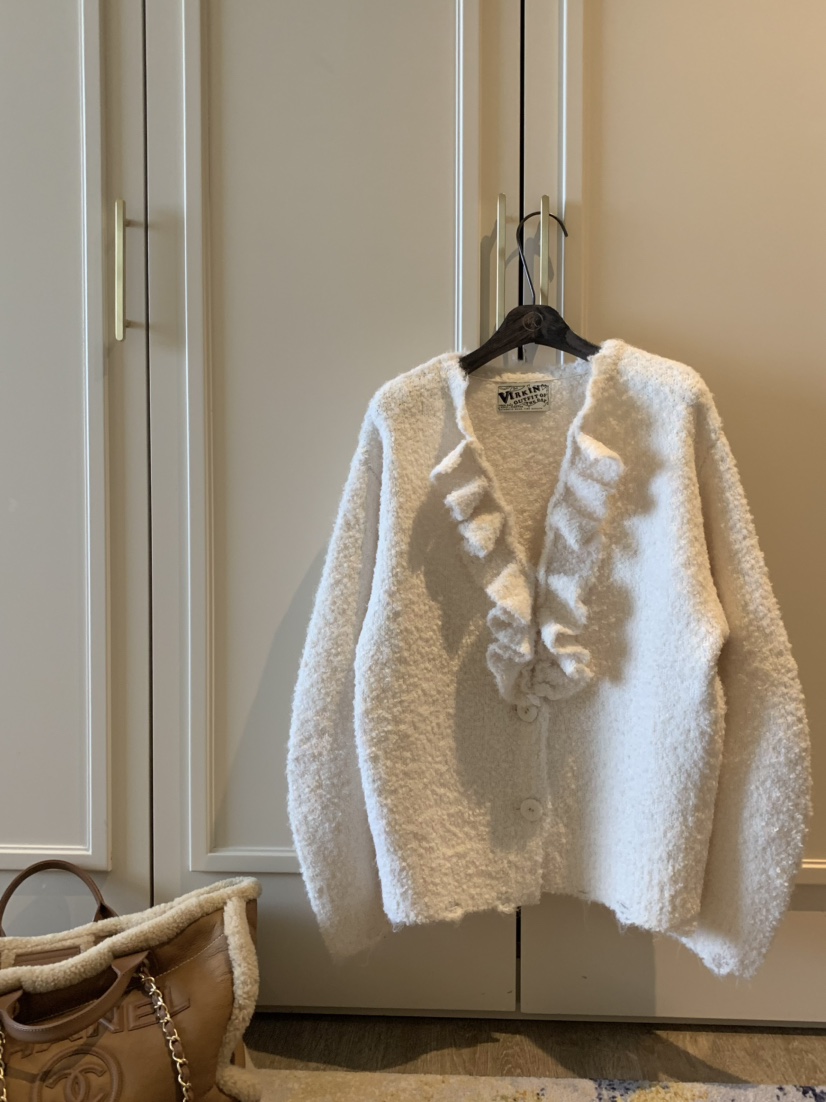 VIRKIN韓國代購㊣女士新款人氣真品推薦針織衫褶邊針織開衫VIRKIN針織衫圖色3