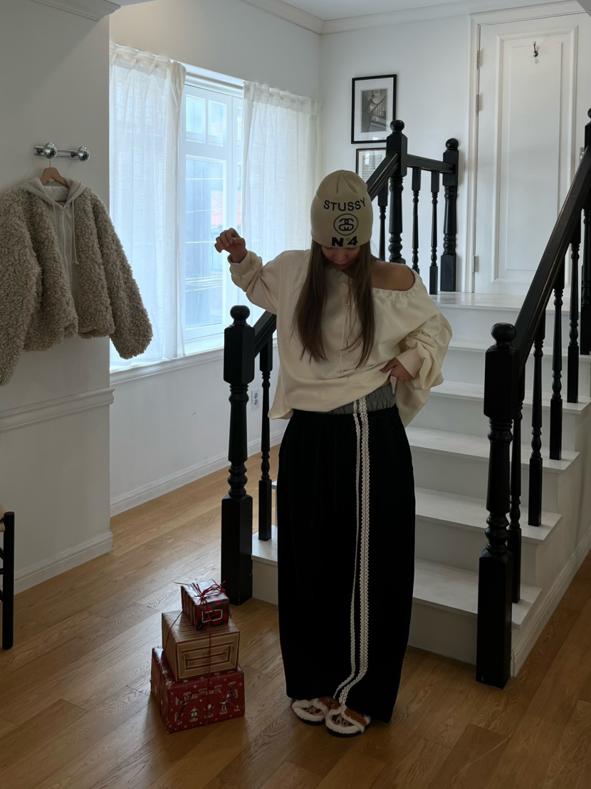 LOVE PULL韓國直郵㊣女士新款真品推薦職業休閑褲鉤針編織LOVE PULL休閑褲