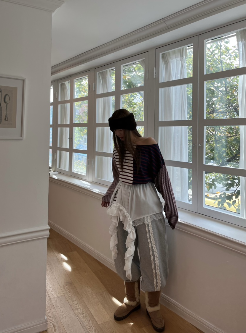 LOVE PULL韓國直郵㊣女士新款真品推薦職業休閑褲鉤針編織LOVE PULL休閑褲