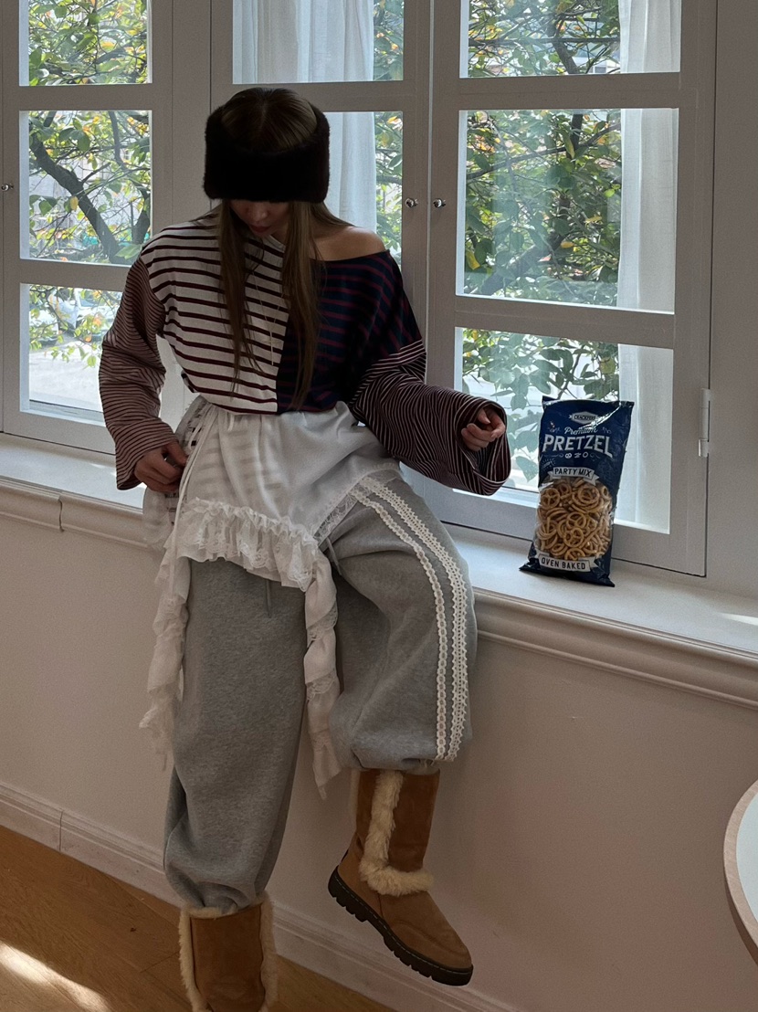 LOVE PULL韓國直郵㊣女士新款真品推薦職業休閑褲鉤針編織LOVE PULL休閑褲