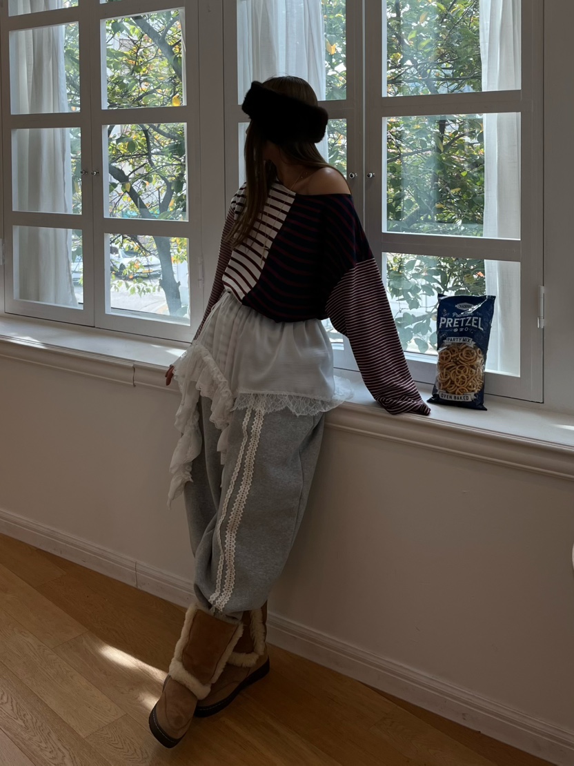 LOVE PULL韓國直郵㊣女士新款真品推薦職業休閑褲鉤針編織LOVE PULL休閑褲