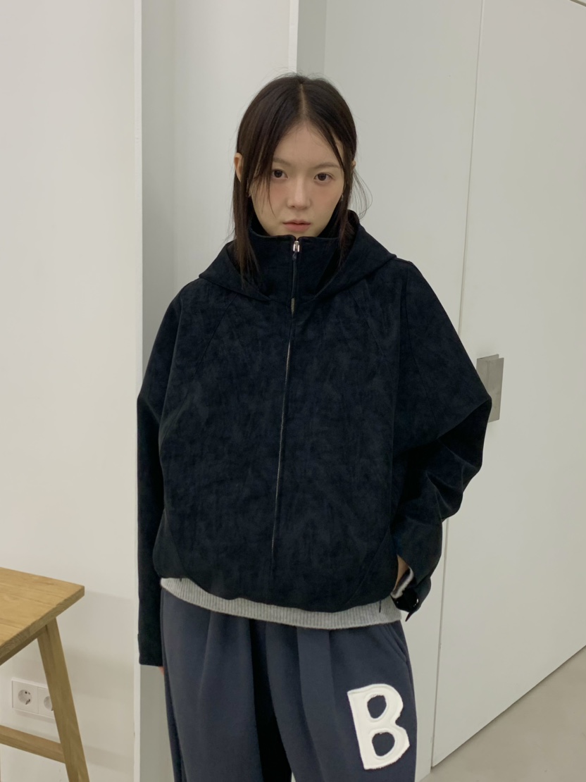 OURS東大門㊣代購女裝新款熱賣休閑推薦皮衣絨面革連帽衫水洗OURS皮衣