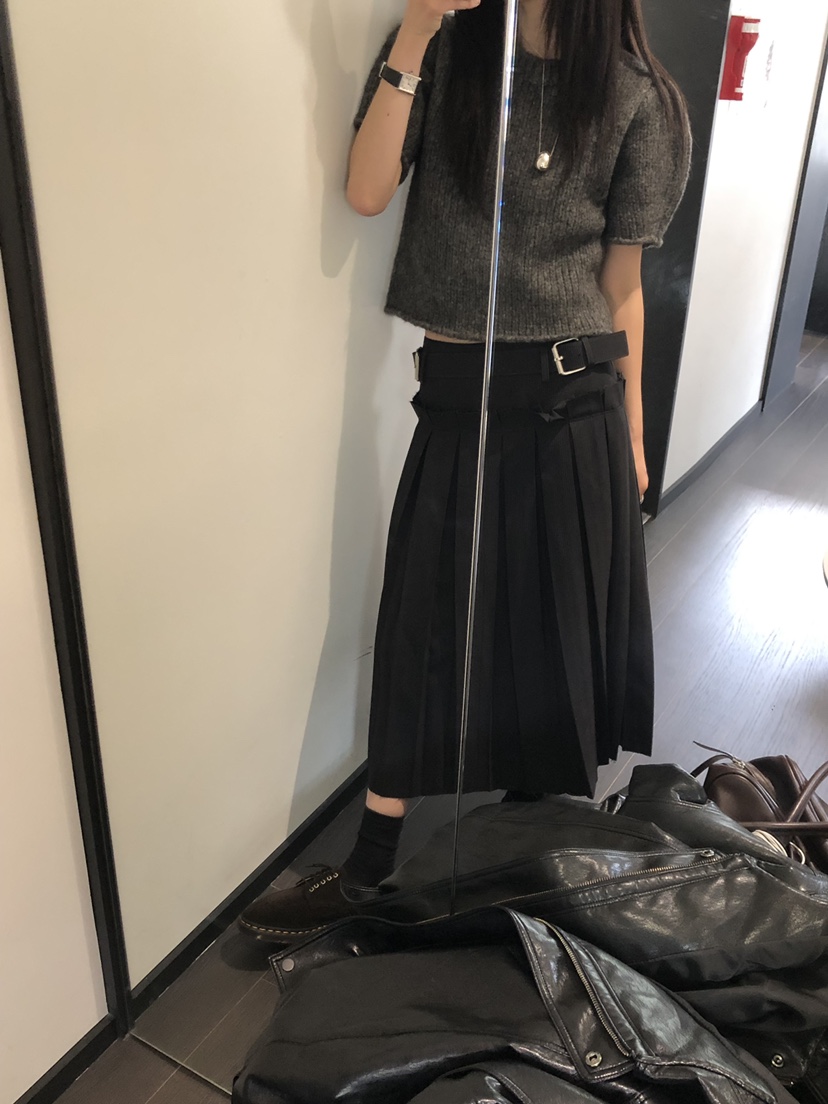 OURS東大門㊣直郵女裝新款熱賣25秋冬半身裙中短裙腰帶褶皺OURS半身裙/中短裙