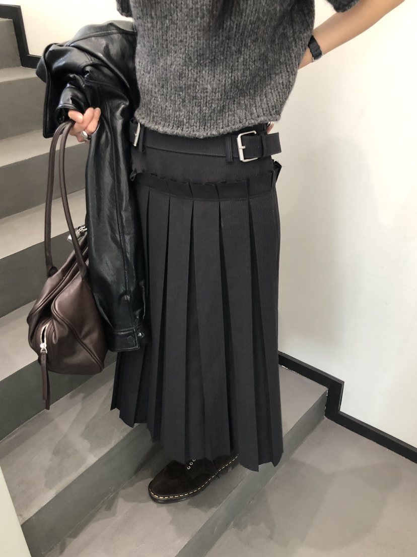 OURS東大門㊣直郵女裝新款熱賣25秋冬半身裙中短裙腰帶褶皺OURS半身裙/中短裙