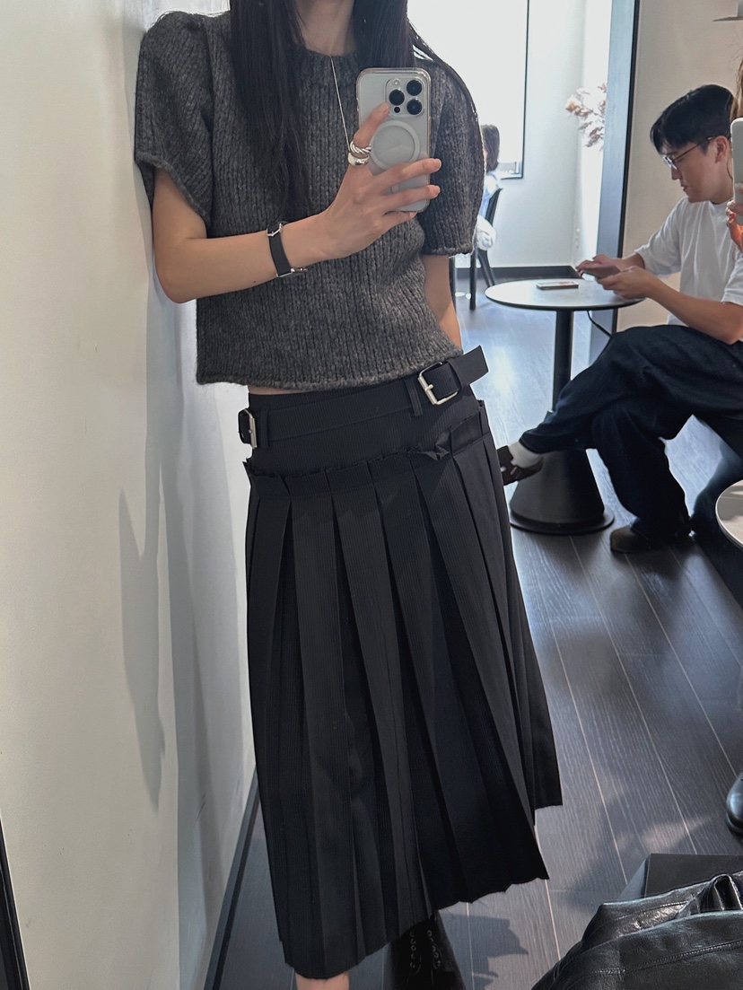 OURS東大門㊣直郵女裝新款熱賣25秋冬半身裙中短裙腰帶褶皺OURS半身裙/中短裙