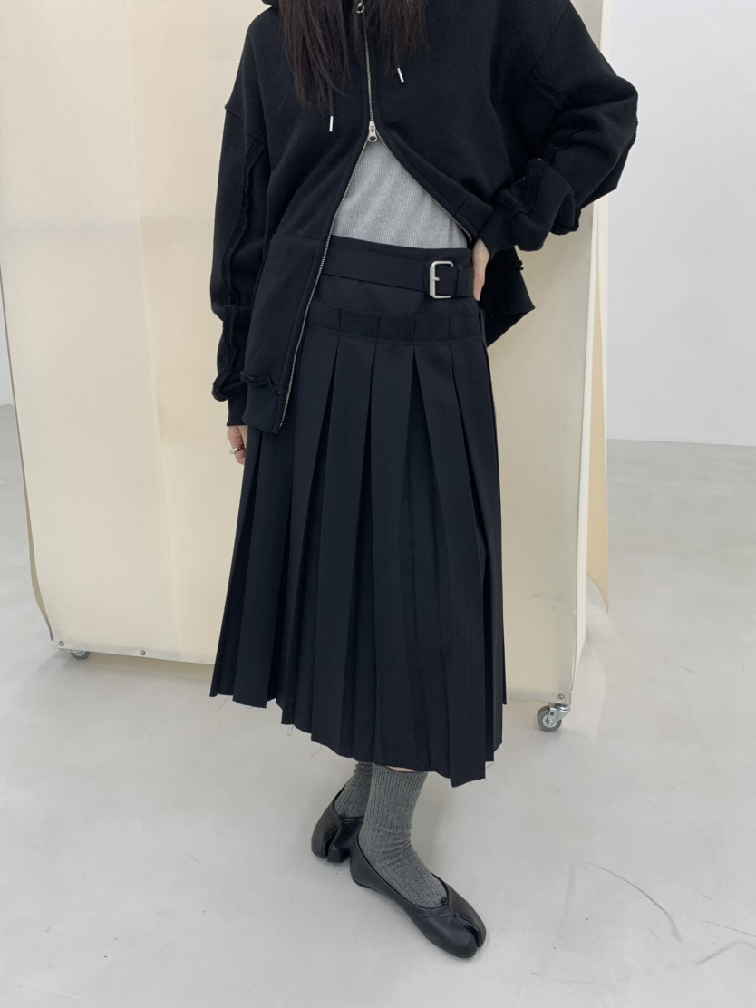 OURS東大門㊣直郵女裝新款熱賣25秋冬半身裙中短裙腰帶褶皺OURS半身裙/中短裙